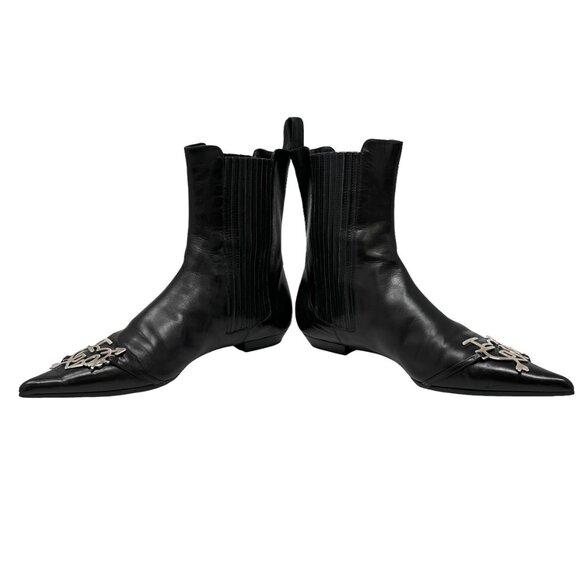 Dior Vintage Heart Logo Short Boots #36.5 US 6.5 Black Silver Leather [102585] - Picture 7 of 12